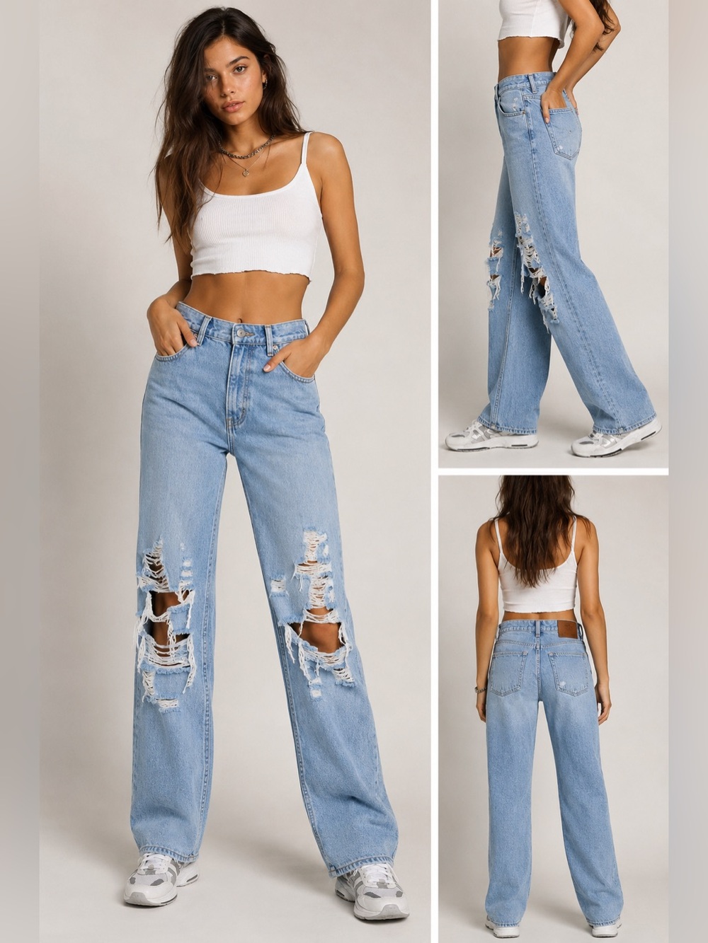 Guizio Distressed Straight Leg Jeans Light Wash High Rise Size 27 Y2K Grunge